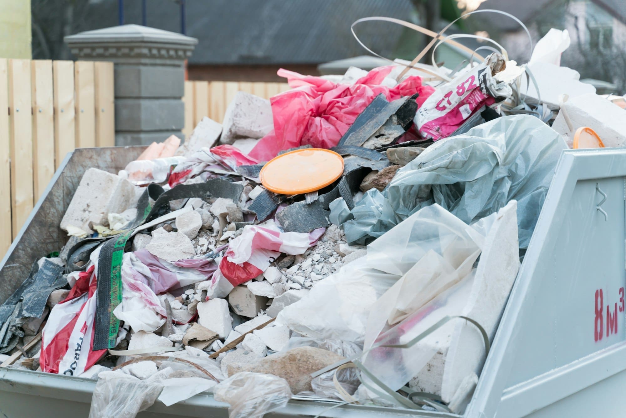 Container with building waste close-up